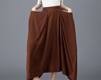 Linen Skirt, Asymmetrical linen skirt, Long Linen skirt, Linen maxi skirt women, Plus size Skirt with Pockets, Casual Skirt, Ylistyle C3918