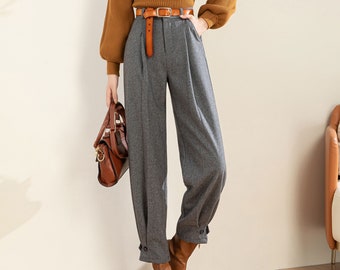 Gray Wool Pants Women, Wool Tapered Pants, Loose Pants, Pant with Pockets, Autumn Winter Pant, Long Pants, Mod Clothing, Ylistyle C3596