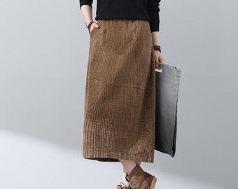 Corduroy Skirt, Midi Corduroy Skirt, Long Brown Corduroy Skirt, Autumn Winter Corduroy Skirt, Plus size Corduroy Skirt, Handmade Skirt C3018