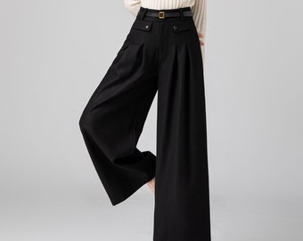 Wide Leg Wool Pants Women, Palazzo Pants, Black Wool Pants, Autumn Pants, Long Wool Pants, Womens Pants, Pleated Pants, Made to Order C3590