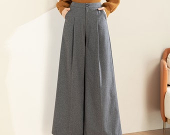 Wide Leg Wool Pants Women, Wool Palazzo Pants, Gray Pants, Casual Wool Pants, Autumn Winter Pant, Long Pants, Handmade Pants C3595