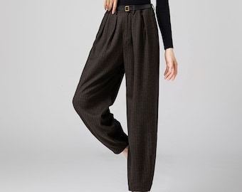 Wool Harem Pants, Long Wool Pants Women, Autumn Winter Pants, Elastic Waist Pants, Womens Pants, Loose Fitting Pants, Made to Order C3588