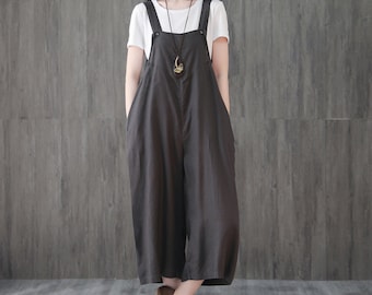 Womens Loose Fitting Linen Jumpsuits，Bib Overalls With Pockets,Womans Casual Overalls Pants,Loose Pants,Casual Pants For Lady C1958