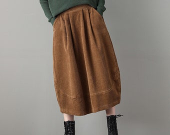Brown corduroy skirt long discount