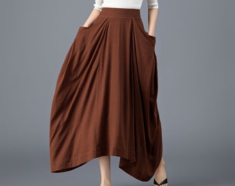 Linen Skirt, Long Linen skirt, Linen maxi skirt women, Plus size Skirt with Pockets, Asymmetrical linen skirt, Casual Skirt, Ylistyle C3918