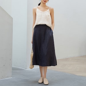 Linen Skirt, Linen Midi Skirt, Women's Navy Blue Linen Skirt, A Line Skirt, Plus Size Linen Skirt, Handmade Linen skirt, Ylistyle C3201