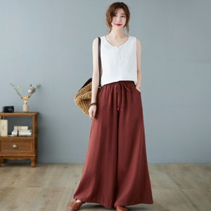 Linen Pants, Wide Leg Pants for Women, Palazzo Pants, Long Linen Pants, Plus Size High Waisted Pants, Baggy Culottes Pants C2372