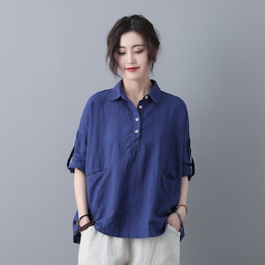 Soft Linen Tops, Plus size Linen tops, Long Sleeve Linen Blouse, Casual Loose Linen Blouse, Summer Spring Linen Customized Blouse C1852