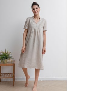Linen tunic Dress, Linen Shift Midi Dress, Womens Modest Dress, Simple Dress With Pockets, Custom Dress, Summer Handmade dress C2937