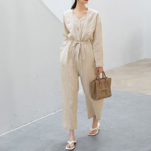 Women's Linen Jumpsuit, Long Linen Jumpsuit, Loose Linen Jumpsuit, Casual Jumpsuit, Spring Jumpsuit, Plus Size Jumpsuit, Ylistyle C3195 image 1