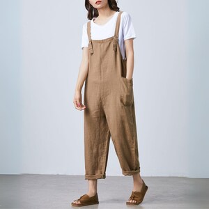 Spring brown casual jumpsuit, adjustable overalls, Plus size jumpsuit, loose harem pants, wide leg oversided pants with pockets C1681