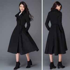 Wool Coat, Black Coat, Swing Coat, Long Coat, Long Coat Dress, Winter Coat Women, Princess Coat, Fall Coat Women, Coat With Pockets C1019