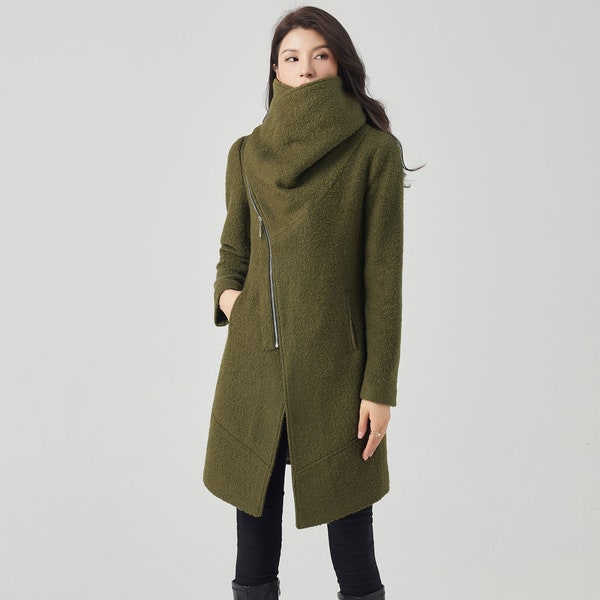 Asymmetrical Wool Coat, Winter Wool Coat, Pea Coat, Autumn Winter Outfit, Casual Coat, Plus Size Wool Coat, Custom Coat, Ylistyle C3561