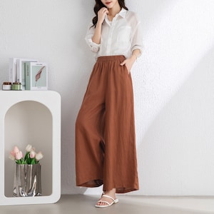 Linen Pants, Brick Red Pants, Women&#39;s Linen Pants, Linen Wide Leg Pants, Loose Linen Pants, Casual Linen Pants, Plus Size Linen Pants C3317