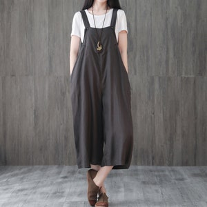Womens Loose Fitting Linen Jumpsuits，Bib Overalls With Pockets,Womans Casual Overalls Pants,Loose Pants,Casual Pants For Lady C1958