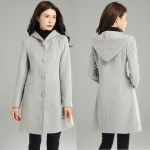 Winter Hooded Wool Coat, Gray Wool Jacket, Womens Coats, Warm Jackets, Casual Coat, Mod Clothing, Handmade Coat, Ylistyle C2990 image 3