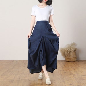 Asymmetrical linen skirt, Long Linen skirt women, Skirt with Pockets, Casual Linen Skirt, Plus Size Skirt, Handmade skirt, Ylistyle C3273 1-Blue