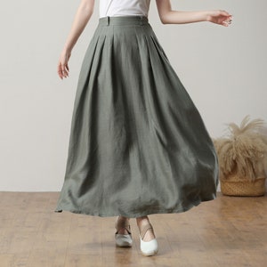 linen skirt, linen maxi skirt, A line skirt, casual Linen skirt, swing skirt, green linen skirt, womens skirt, Ylistyle c3231