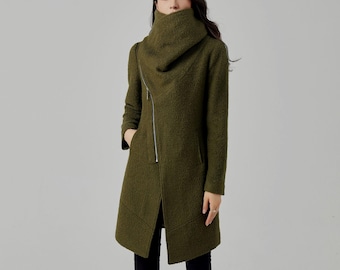 Asymmetrical Wool Coat, Winter Wool Coat, Pea Coat, Autumn Winter Outfit, Casual Coat, Plus Size Wool Coat, Custom Coat, Ylistyle C3561