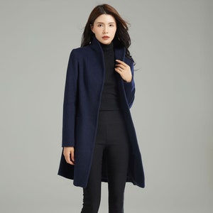 Women's Stand-collar Coat Dark Blue Wool Short Jacket - Etsy