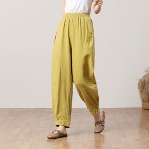 Women&#39;s Linen Pants, Long Casual Linen Pants, Plus Size Linen Pants, Ginger Linen Pants, Loose Pants, Wide Leg Pants, Custom Pants C3284