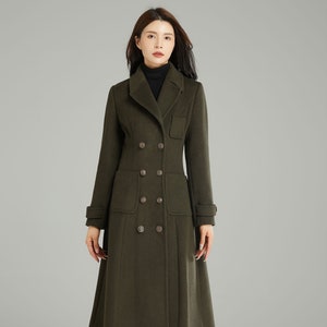 Army Green Long Size Wool Coat for Women, Wool Military Coat, Winter ...