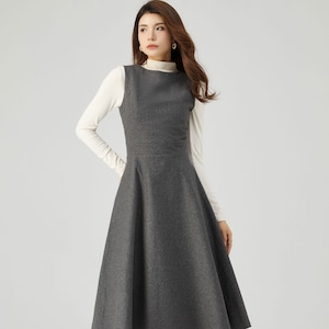 Wool Pinafore Dress, Gray Wool Dress, Sleeveless wool dress, Midi wool dress, Winter Dress women, Womens Dresses, Handmade Dress C3546