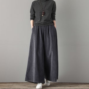 Gray Corduroy pants, Palazzo pants women, Casual wide leg pants, Oversized corduroy pants, Long Corduroy pants, Custom pants, Ylistyle C1802