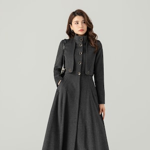 Navy Blue Winter Long Wool Coat Women, Fit and Flare Coat Navy Blue Winter Long Wool Coat Women, Fit and Flare Coat