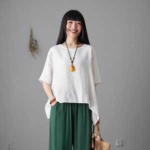 White tops, Asymmetrical tops, Womens blouse, Plus size tops, Oversize tops, Casual blouse, Summer Loose blouse, Ylistyle C2152#