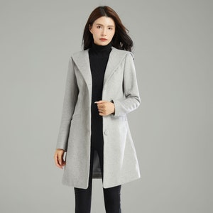 Winter Hooded Wool Coat, Gray Wool Jacket, Womens Coats, Warm Jackets, Casual Coat, Mod Clothing, Handmade Coat, Ylistyle C2990 gray