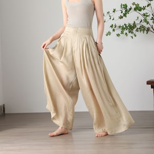 Women's Summer Wide Leg Linen Pants, Loose Linen Pants, Casual Linen Pants, Plus Size Pants, Tencel Flax Pants, Custom Pants, Ylistyle C3255 Apricot