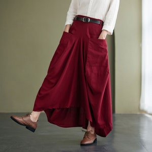 Linen skirt with pockets, Asymmetric Linen maxi Skirts, Simple Long linen skirt, Casual Women's Plus Size skirt, Handmade Clothing C2428