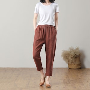 Linen Pants, Women Linen Pants, Spring Linen Pants, Casual Linen Pants, High Waist Pants, Loose Linen Pant with pocket, Custom Pants C3213 image 2