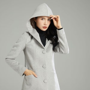 Winter Hooded Wool Coat, Gray Wool Jacket, Womens Coats, Warm Jackets, Casual Coat, Mod Clothing, Handmade Coat, Ylistyle C2990#