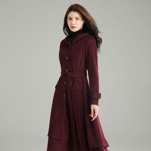 Wool Coat, Wool coat women, Hooded Wool Coat, Asymmetrical wool coat, Warm Wool Coat, Winter Coat Women, Womens Wool Coat, Ylistyle C2992 image 2