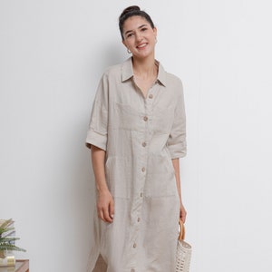 Oversize linen Shirt maxi Dress,  Womens casual  Linen Shirt  C2942