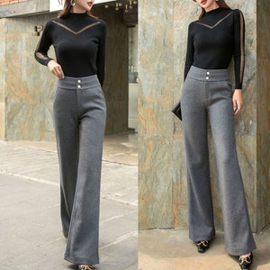 Gray Wool Pants, Wool Palazzo Pants, Wool Wide Leg Pants, Long Wool Pants, High Waisted Pants, Womens Wool Pants, Handmade Pants C2548