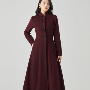 Long Wool Coat Women, Stand Collar Coat, Black Trench Coat Long Wool Coat Women, Stand Collar Coat, Black Trench Coat