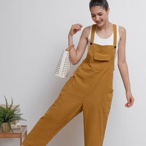 Women Linen Jumpsuit, Casual Linen Overalls, Loose Linen Harem Jumpsuits, Womens linen Romper, Yellow Linen Jumpsuit, Loose Pants C2943 yellow