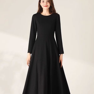 Long Wool Dress, Black Wool Dress, Winter Wool Dress, Fit and Flare Dress, Wool Dress Women, A-Line dress, Handmade dress, Ylistyle C3687