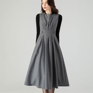 Wool Dress Women, Midi Dress, Gray Dress, Pleated Dress, Fit and Flare Dress, Winter Dress, Casual Dress, Handmade Dress, Ylistyle C3618