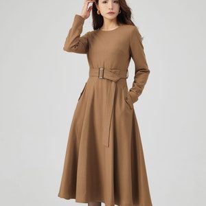 Midi Wool Dress, Belted Dress, Fit and Flare Dress, Autumn Dress Women ...
