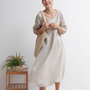 Natural Linen Midi Dress, Casual Womens Linen Dress, Plus size Dress, Summer Dress, Maternity Dress, Modest Dress, Custom Dress C2936