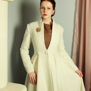 【VIP価格】MADE IN ITALY White Wool Women Coat White Winter Wool Princess Coat, Wedding Wool Coat, Fit and
