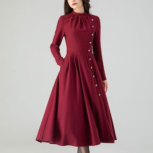 Red wool dress, Midi wool dress, Long wool dress, Wool Dress Women, Winter dress women, Dress with pockets, Date dress, Ylistyle C3609