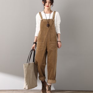 Women's corduroy overalls, Brown Corduroy overalls, Casual handmade Jumpsuits, Corduroy pants, Spring autumn Retro custom jumpsuit C2614