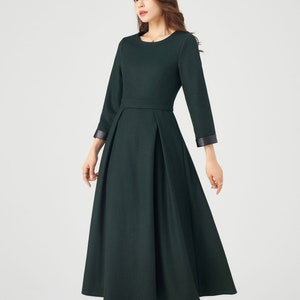 Midi Wool dress, Winter Wool Dress, Vintage Dress, Fit and Flare Dress, Green Wool Dress, Dress Women, Handmade Dress, Ylistyle C3682