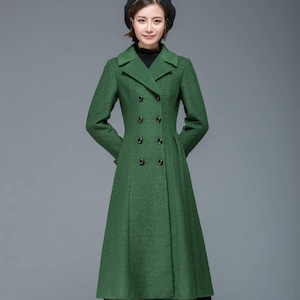Wool coat, Long wool coat, winter coat women, womens coat, wool coat women, classic coat, green coat, double breasted coat, Ylistyle C1171 C1-Green-C1171