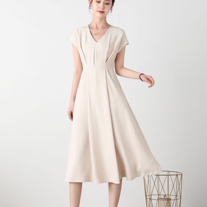 Summer Women's Midi Dress, Beige Long Dress, A-line Midi Dress, Short ...